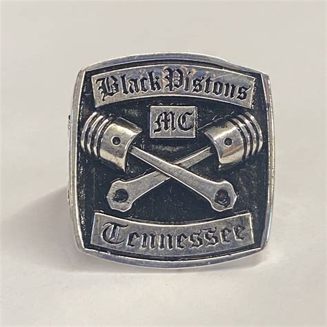 Sterling Black Pistons Old School Tennessee Ring Outlaw Biker Jewelry