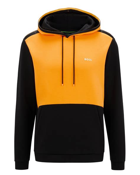 Boss Mens Soody 1 Colour Block Logo Hoodie Blackorange Sweatshirt