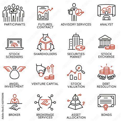 Vector Set Of Linear Icons Related To Trade Service Investment