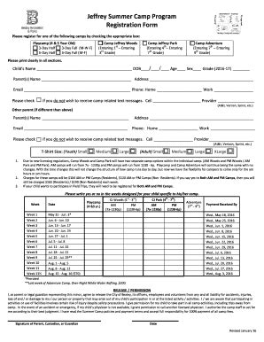 Fillable Online Jeffrey Summer Camp Program Registration Form Fax Email