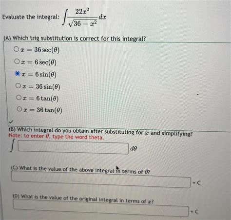 Solved Evaluate The Integral ∫36−x222x2dx A Which Trig