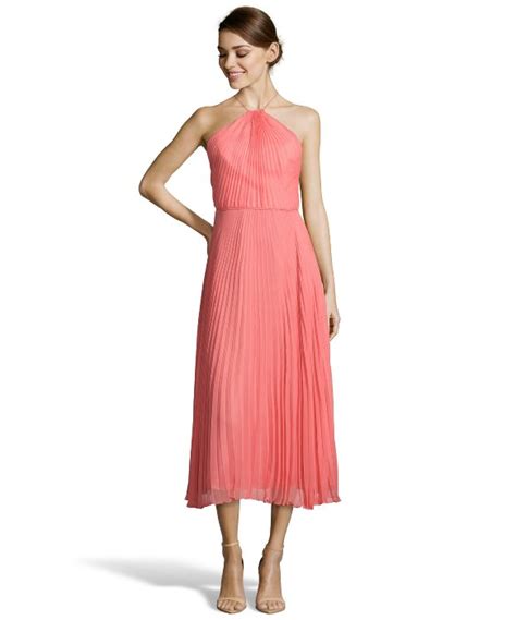 Jill Jill Stuart Tea Rose Knife Pleated Silk Chiffon Halter Midi Dress