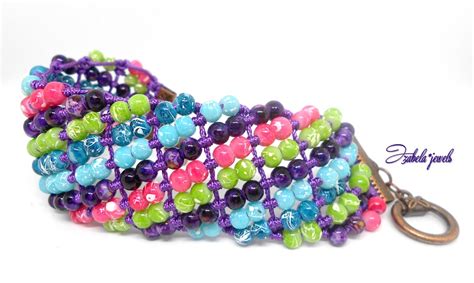 Diagonal Macrame Bracelet With Beads Izabela Craftwork