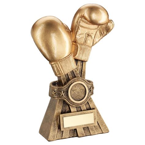 A Gold Boxing Glove Trophy On A White Background