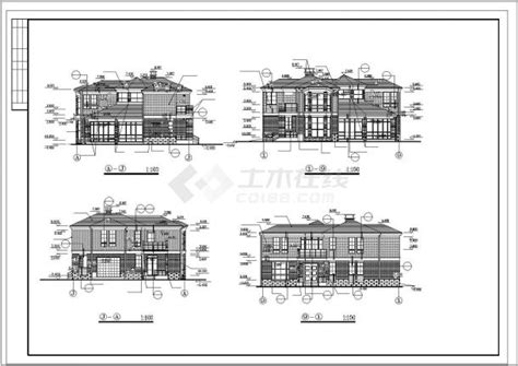 多层欧式风格别墅建筑施工图纸，标注明细别墅建筑土木在线