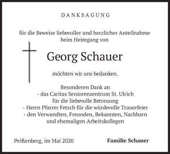 Traueranzeigen Von Georg Schauer Trauer Merkur De