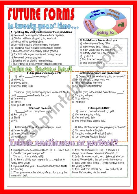 Future Forms ESL Worksheet By Nuria08