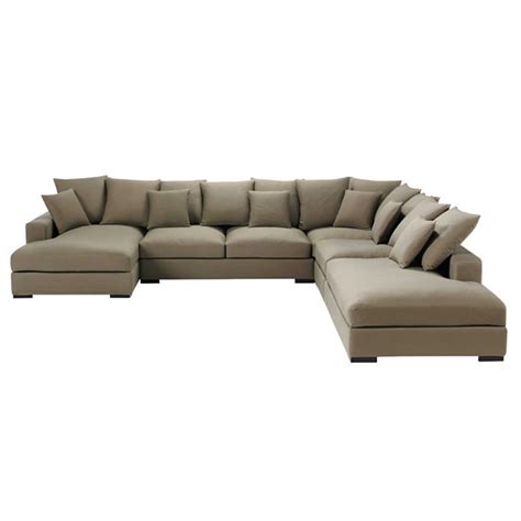 7 Seater Cotton Modular Corner Sofa In Taupe Loft Maisons Du Monde