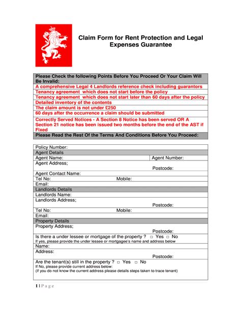 Fillable Online Claim Form For Rent Protection And Legal Legal