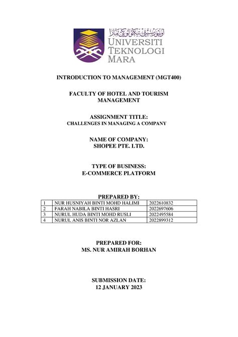 Mgt Group Assignment Introduction To Management Mgt Faculty