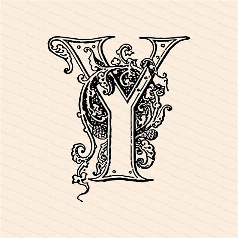 Ornamental Penwork Initial Letter Y Vector Clipart Vintage Edwardian