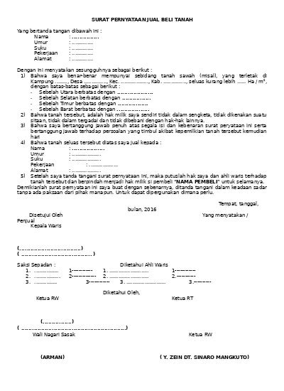 Detail Contoh Surat Pernyataan Kepemilikan Tanah Dan Bangunan Koleksi