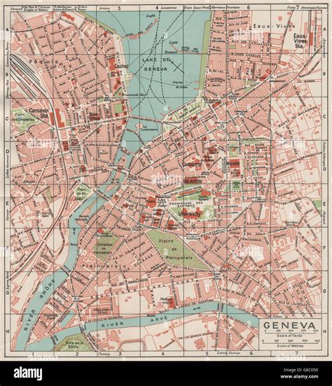 GENÈVE GINEBRA GENF Mapa de ciudad Vintage plan Suiza 1930