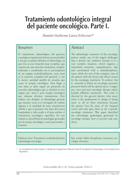 Pdf Tratamiento Odontol Gico Integral Del Paciente Oncol Gico