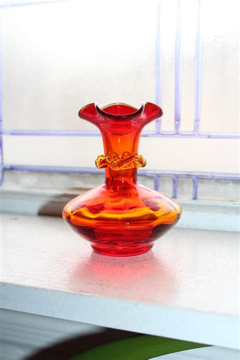 Vintage Rainbow Art Glass Amberina Vase