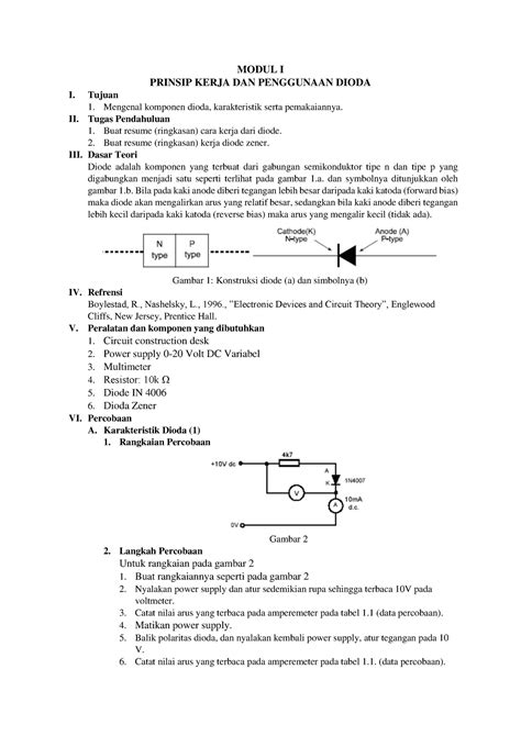 Laporan Praktikum Rangkaian Elektronika Modul I Prinsip Kerja Dan