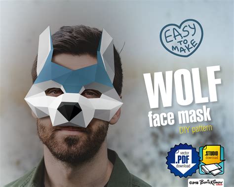 Wolf Diy 3d Paper Face Mask Pattern Digital Layout Etsy