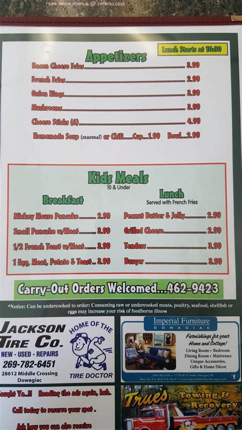 Menu at The Railway Cafe #1 & #2, Dowagiac