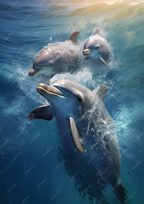 Premium Photo | Dolphins in the ocean with a dolphin