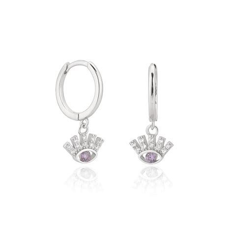 Silver Crystal Eye Huggie Hoop Earrings Classy Women Collection