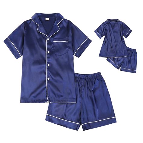 Kids Girl Boys Silk Satin Pajamas Setshort Sleeve Topsshorts