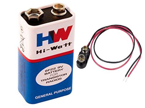 Electrobot 9v Hi Watt Battery With Battery Clip Connector Pack Of 5