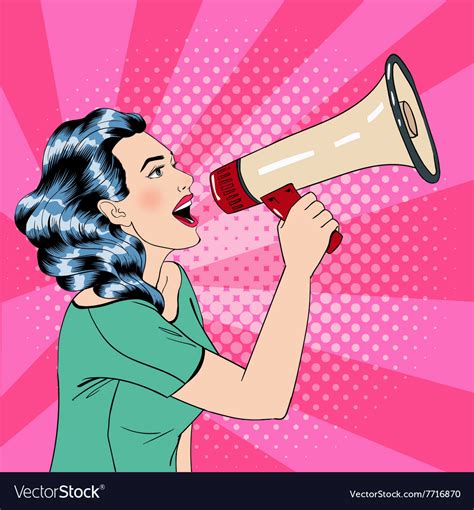 Pop Art Style Woman With Megaphone Royalty Free Vector Image