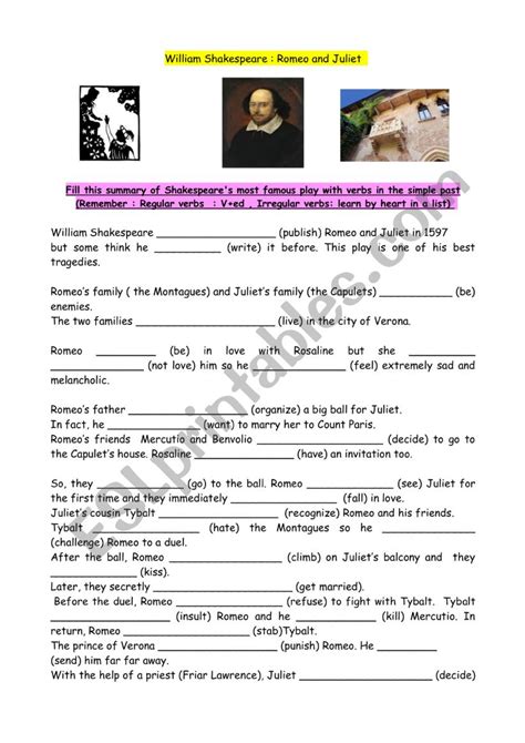 Summary Of Romeo And Juliet ESL Worksheet By Horvic