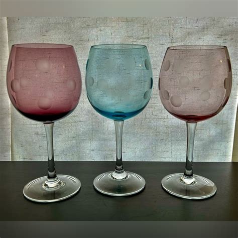 Waterford Crystal Dining 3 Marquis By Waterford Wine Glasses Pink Purple And Aqua Blue 875