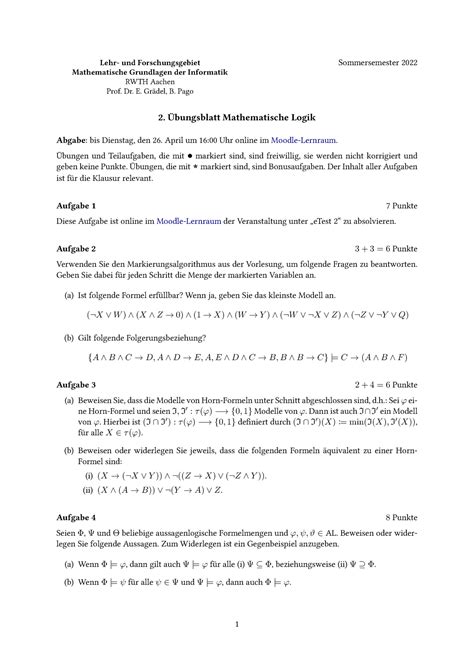 Homework Lehr Und Forschungsgebiet Mathematische Grundlagen Der