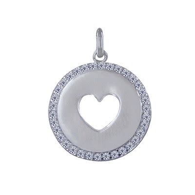 Pendentif Argent Rhodi M Daille Ronde Coeur Ajour Et Strass Les