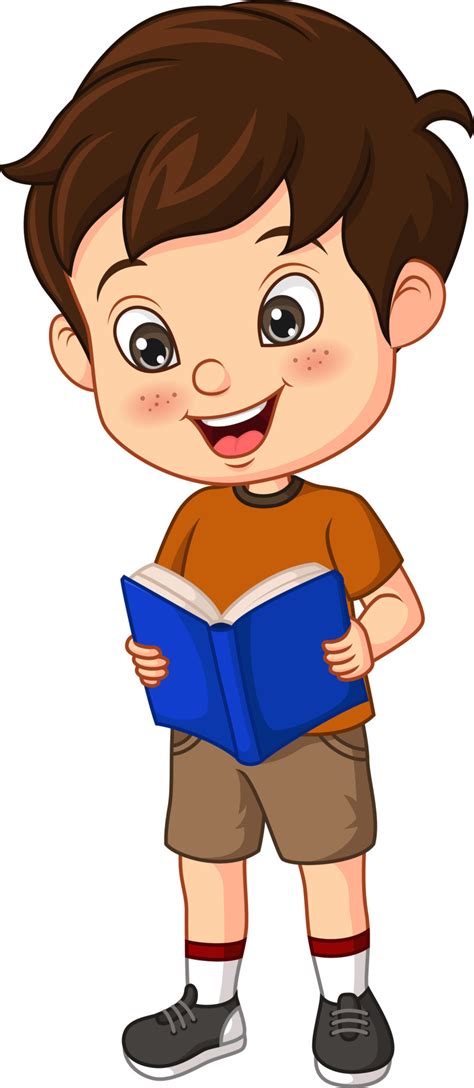 Cartoon boy student stands and reading a book 5112925 Vector Art at ...