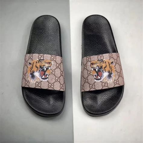 Gucci GG Supreme Tiger Slide Sandal In Brown For Men Lyst Atelier