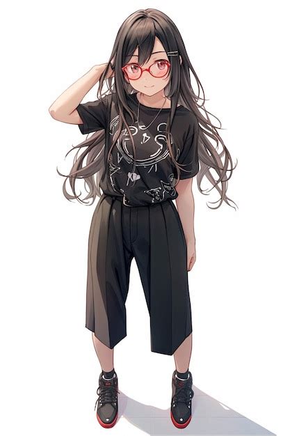 Premium Photo | Anime girl with long hair and glasses posing for a ...