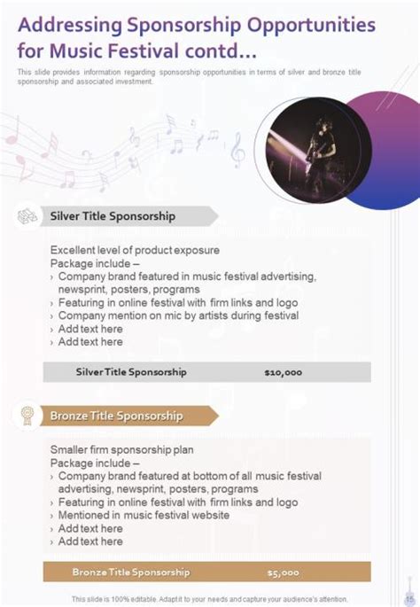 One Pager Music Festival Sponsorship Proposal Template Presentation