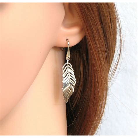 Boucles D Oreilles Pendantes Plumes En Argent Ref