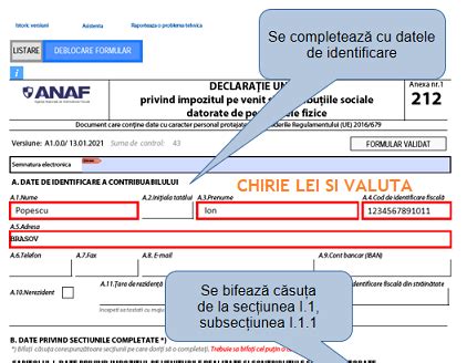 Declarația Unica D 212 model completare 2021 pentru venituri