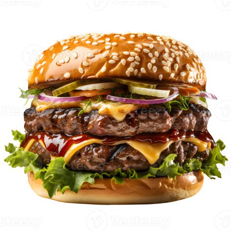 Hamburger Fast Food Isolated On Transparent Background Double Beef