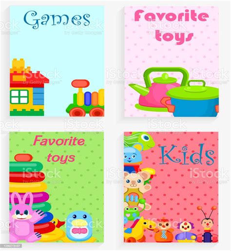 Kids Favorite Toys And Games Colorful Poster Stock Illustration