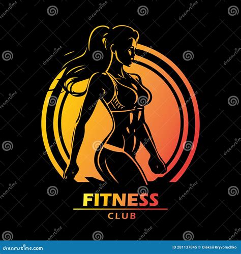 Fitness Gym Logo Design Template With Exercising Athletic Woman Isolated On Black Stock Vector