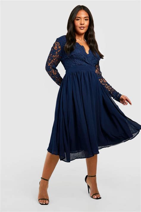 Plus Lace Midi Skater Dress Boohoo Uk