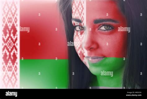 The Flag Of Belarus On The Face Of A Smiling Woman Color Effects And