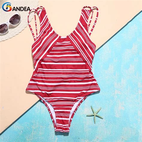 Bandea Sexy Bikini One Piece Swimwear Women Red White Stripe