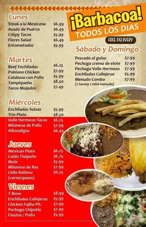 Menu at Las Flores Restaurant, Laredo