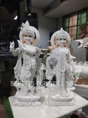 Painted Hindu White Marble Radha Krishna Statue For Temple Packaging