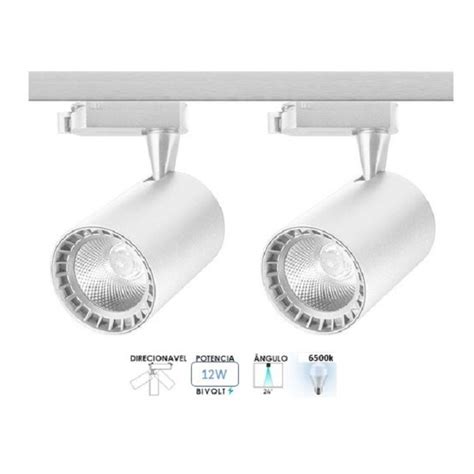 Kit Trilho Eletrificado 1 Metro 2 Spots Direcionavel Branco Led 12W