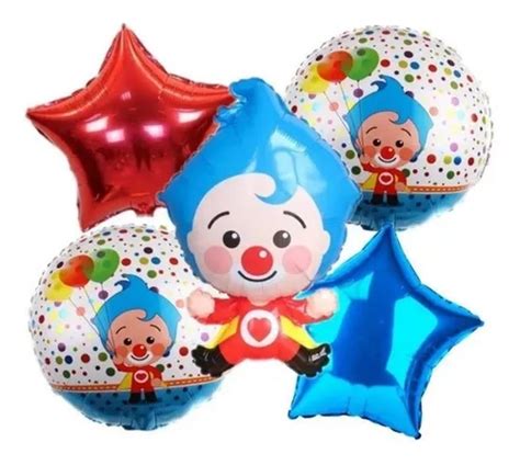 Set 5 Globos Metalizados Del Payaso Plim Plim En Venta En Moreno Bs As