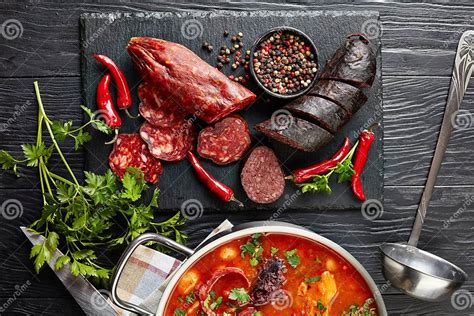 Fabada Asturiana Bean Stew And Ingredients Stock Image Image Of
