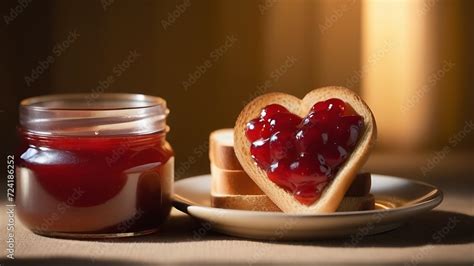 Still Life With Toasted White Bread Toasts In The Shape Of A Heart With