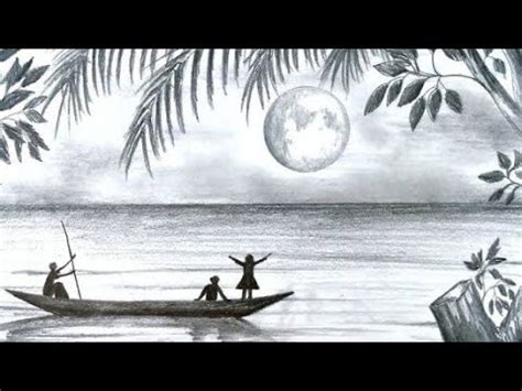 How To Draw Moonlight Scenery Moonlight Scenery Pencil Drawing